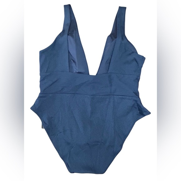H&M Navy Blue One Piece High Leg Ribbed Swimsuit Size XL NWT - Picture 3 of 5